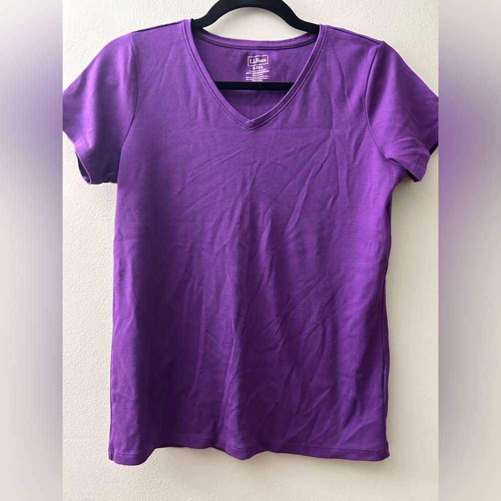 LL Bean Purple Vneck Tee Size Small